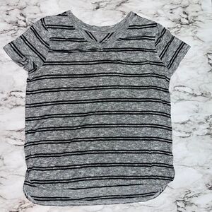 St. John's Bay | Short Sleeve Shirt Striped Pocket V-Neck | Grey | Womens | M